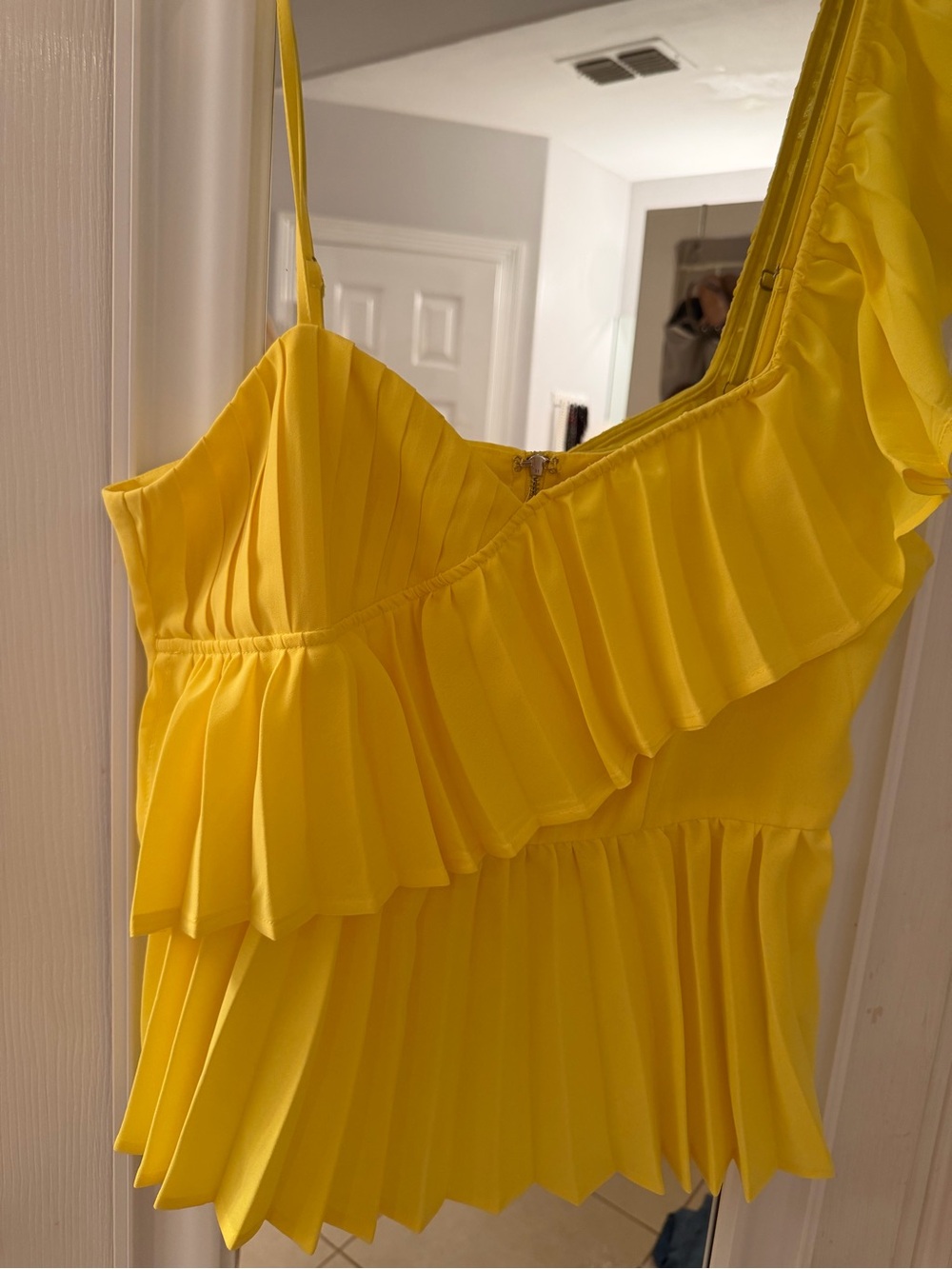 Vava by Joy Han Yellow One-Shoulder Ruffle Pleated Dress
